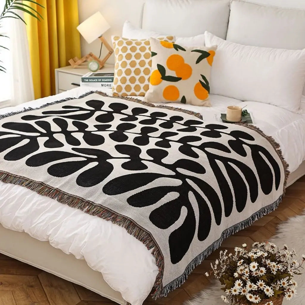 Gewebte Wohndecke mit Jungle-Motiv Kuschelige Baumwoll