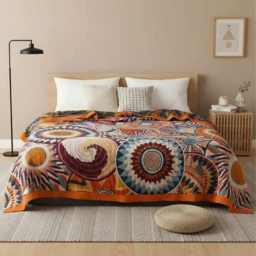 Baumwoll Tagesdecke mit Boho Muster Doppellagige Wohndecke