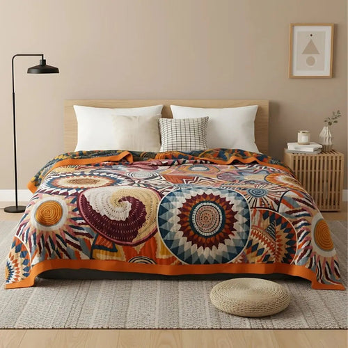 Baumwoll Tagesdecke mit Boho Muster Doppellagige Wohndecke