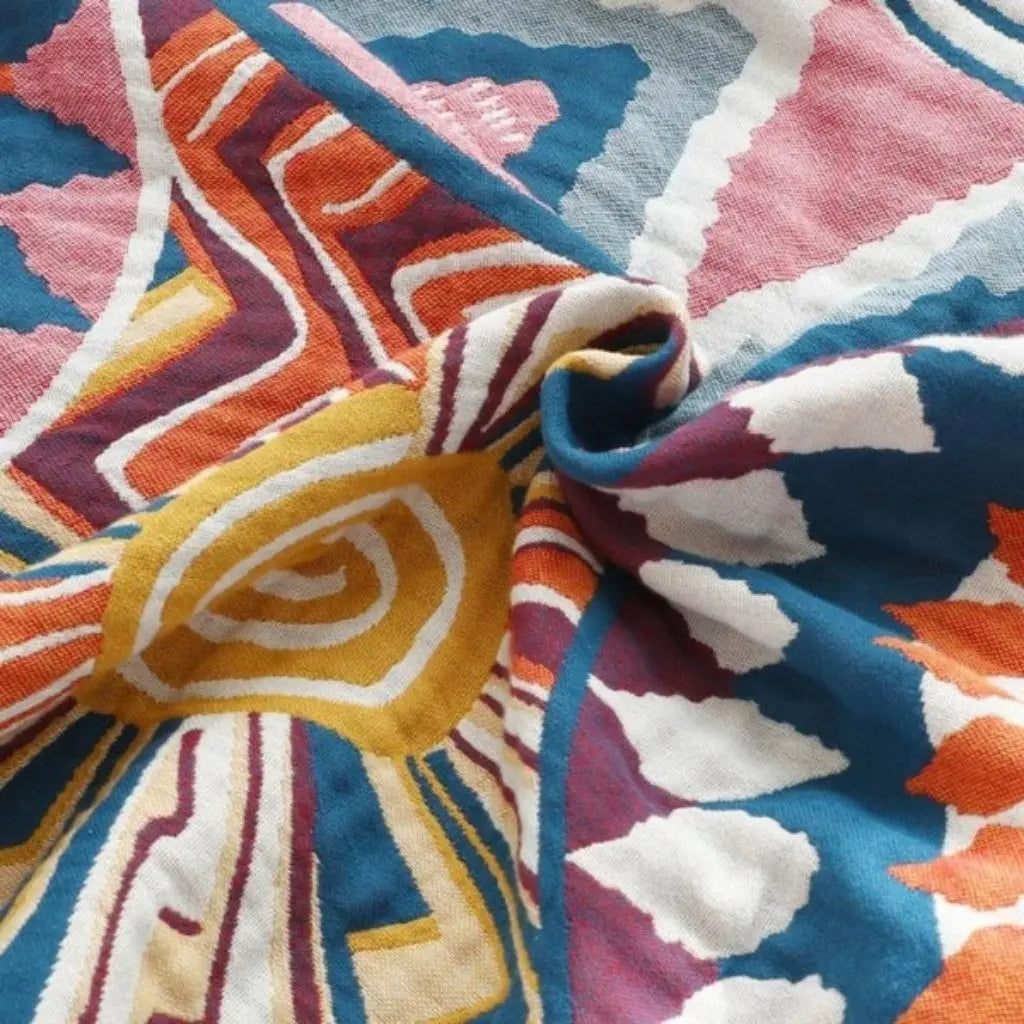 Baumwoll Tagesdecke mit Boho Muster Doppellagige Wohndecke