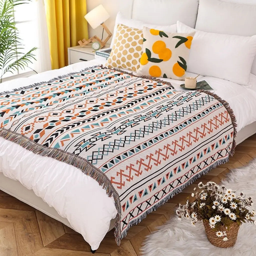 Gewebte Wohndecke mit Jungle-Motiv Kuschelige Baumwoll