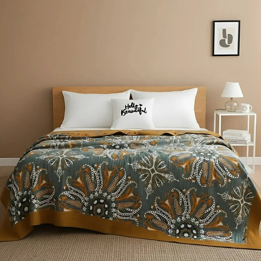 Baumwoll Tagesdecke mit Boho Muster Doppellagige Wohndecke