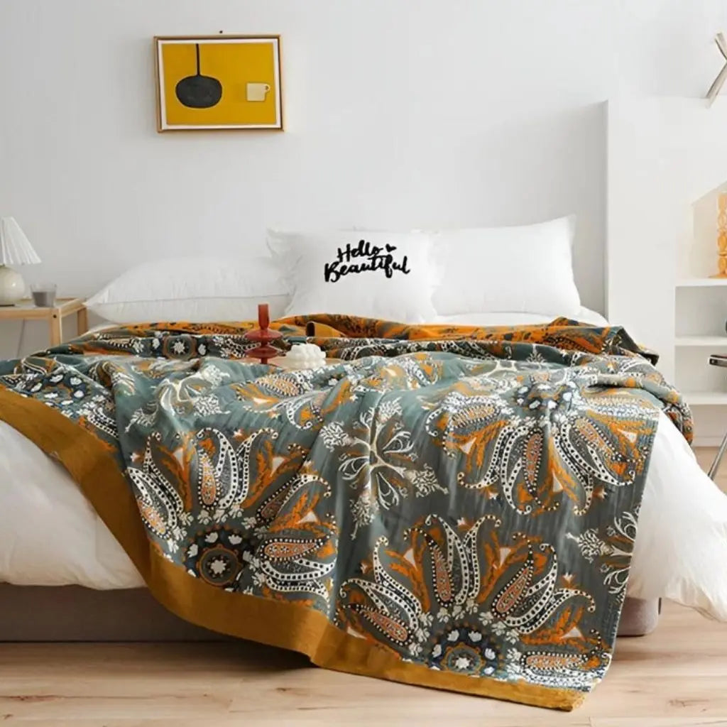 Baumwoll Tagesdecke mit Boho Muster Doppellagige Wohndecke