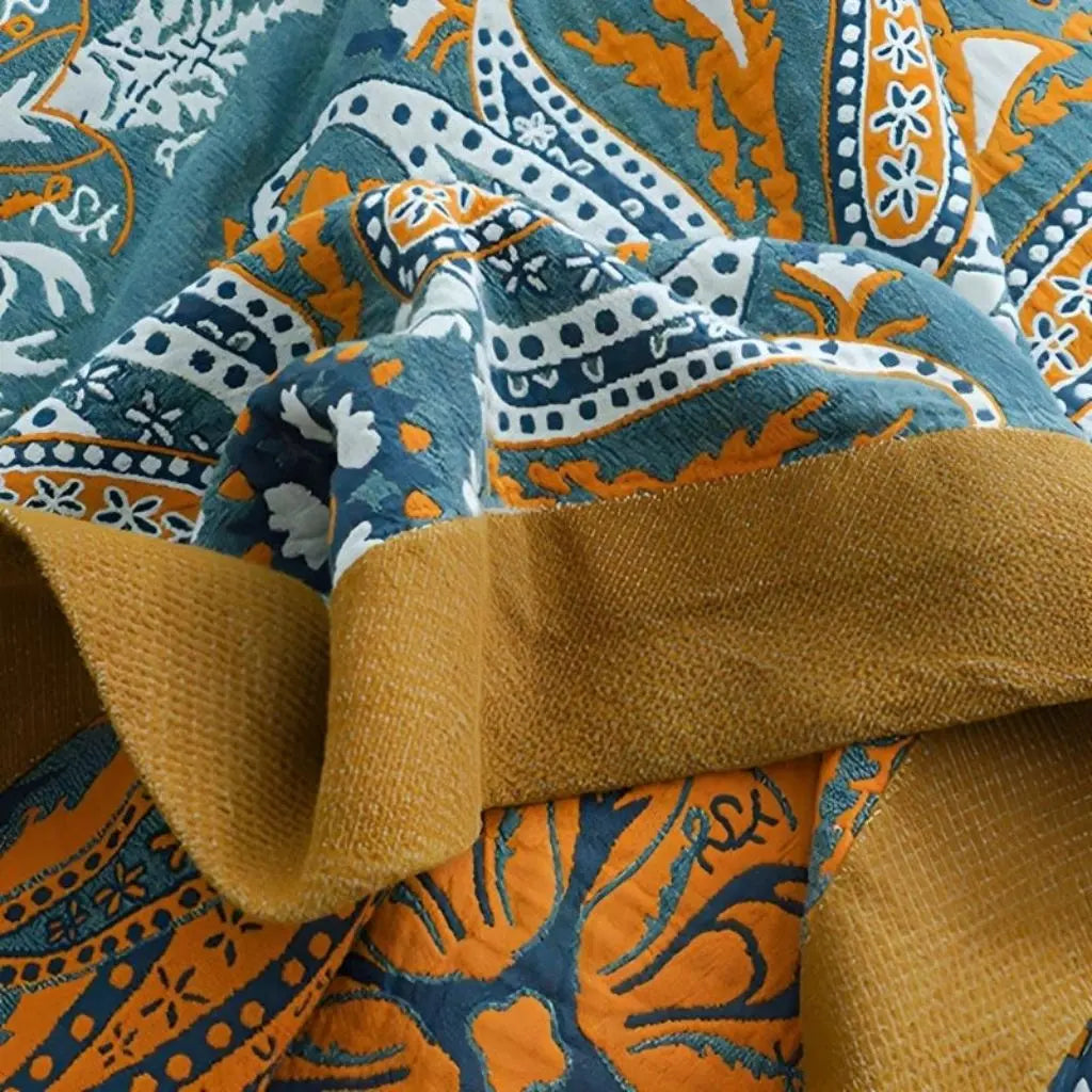 Baumwoll Tagesdecke mit Boho Muster Doppellagige Wohndecke