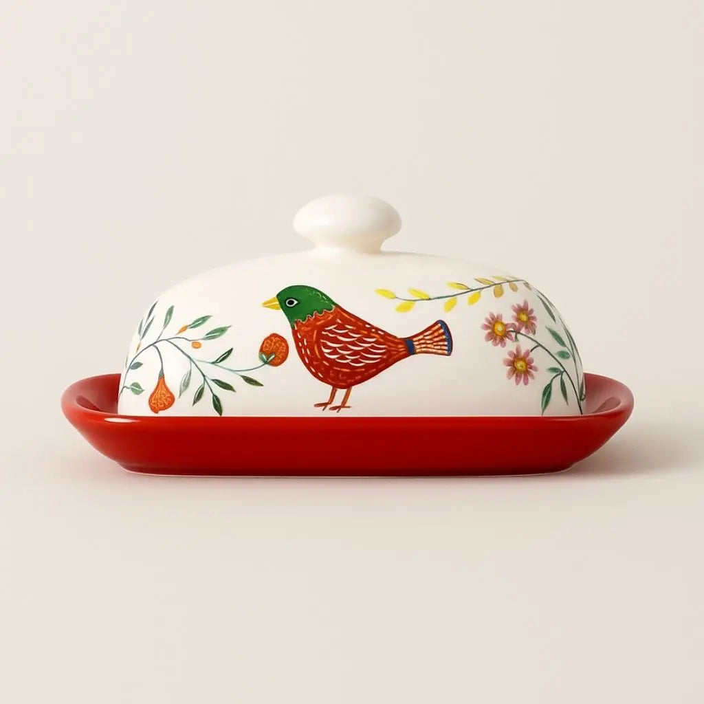Keramik Butterdose mit Deckel im mediterranen Design