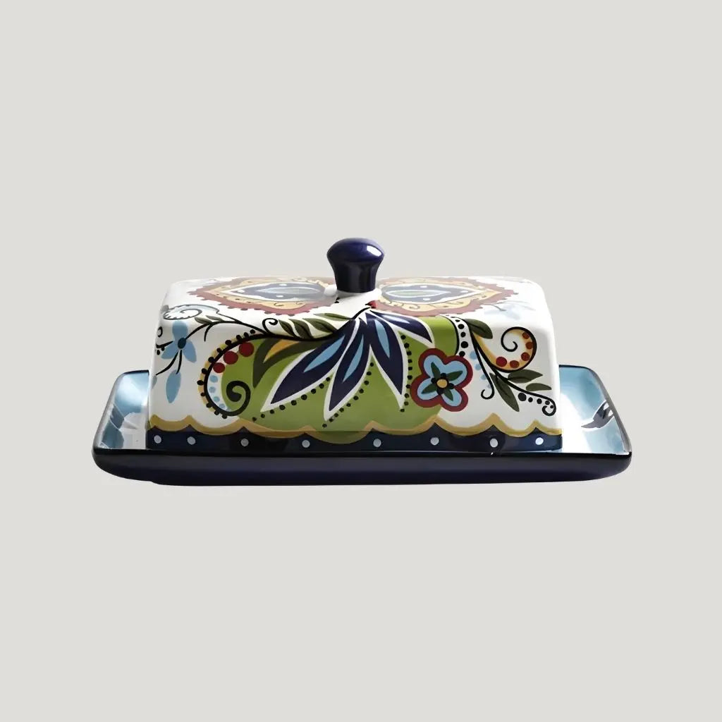 Keramik Butterdose mit Deckel im mediterranen Design