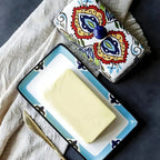 Keramik Butterdose mit Deckel im mediterranen Design
