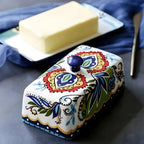Keramik Butterdose mit Deckel im mediterranen Design