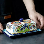 Keramik Butterdose mit Deckel im mediterranen Design