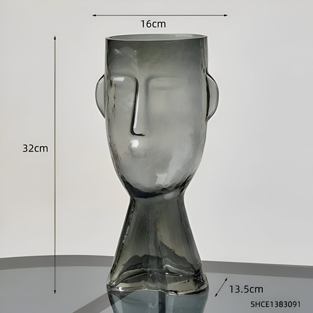 Künstlerische Glasvase in Kopf-Form Moderne Dekovase