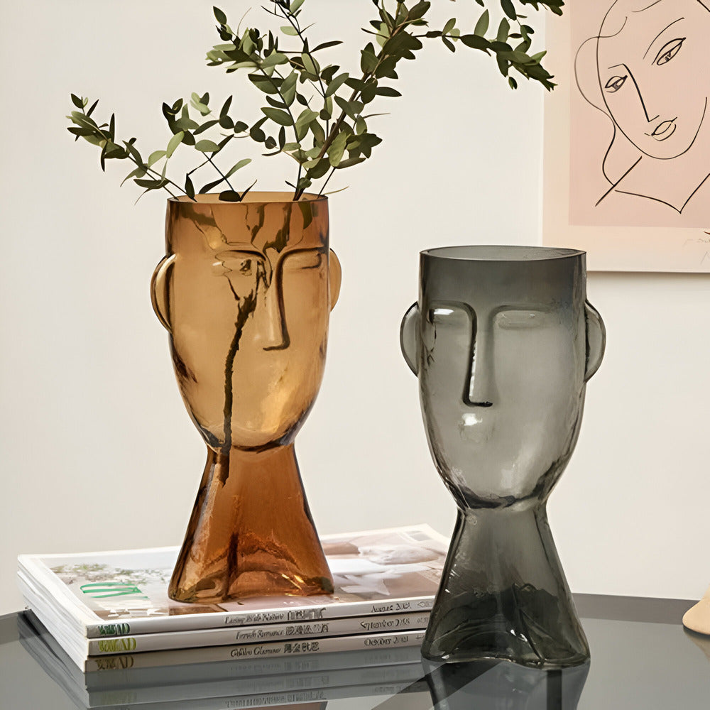 Künstlerische Glasvase in Kopf-Form Moderne Dekovase