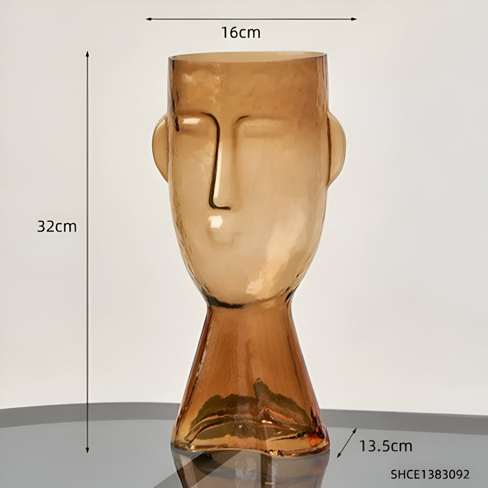 Künstlerische Glasvase in Kopf-Form Moderne Dekovase