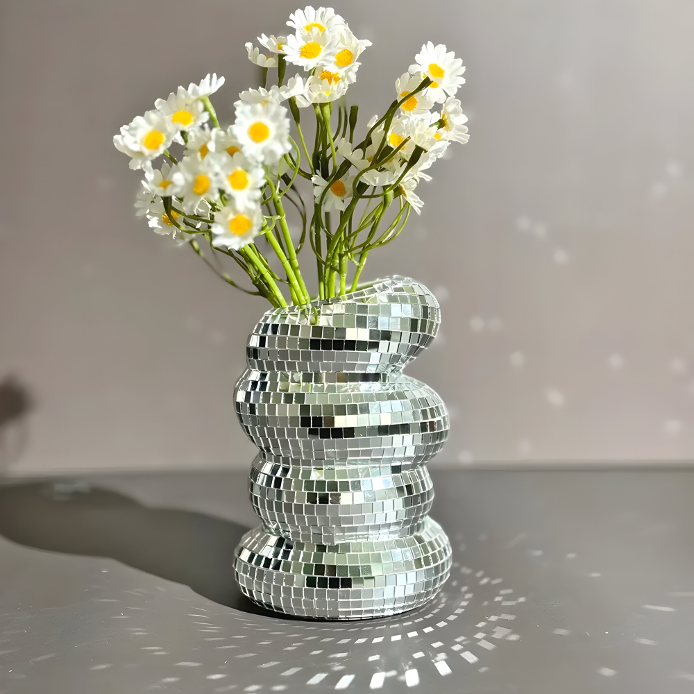 Disco Vase mit Spiegelmosaik Runde Glitzer Blumenvase