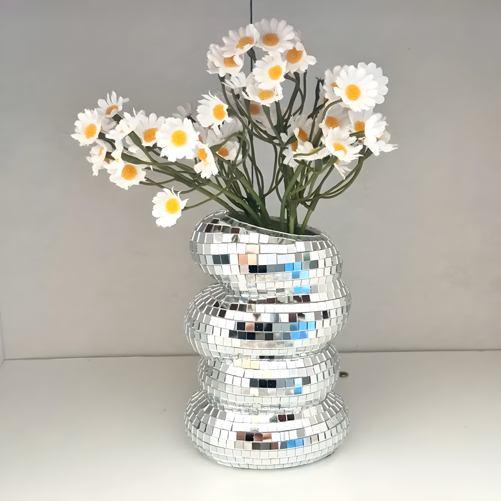 Disco Vase mit Spiegelmosaik Runde Glitzer Blumenvase