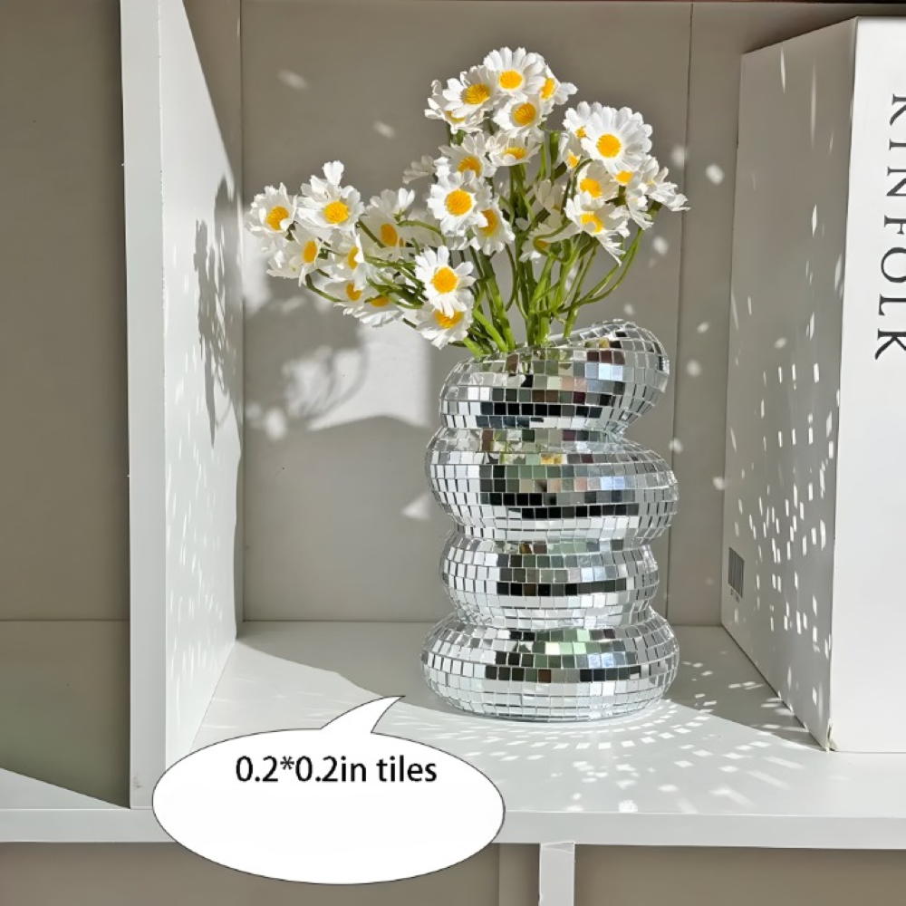 Disco Vase mit Spiegelmosaik Runde Glitzer Blumenvase