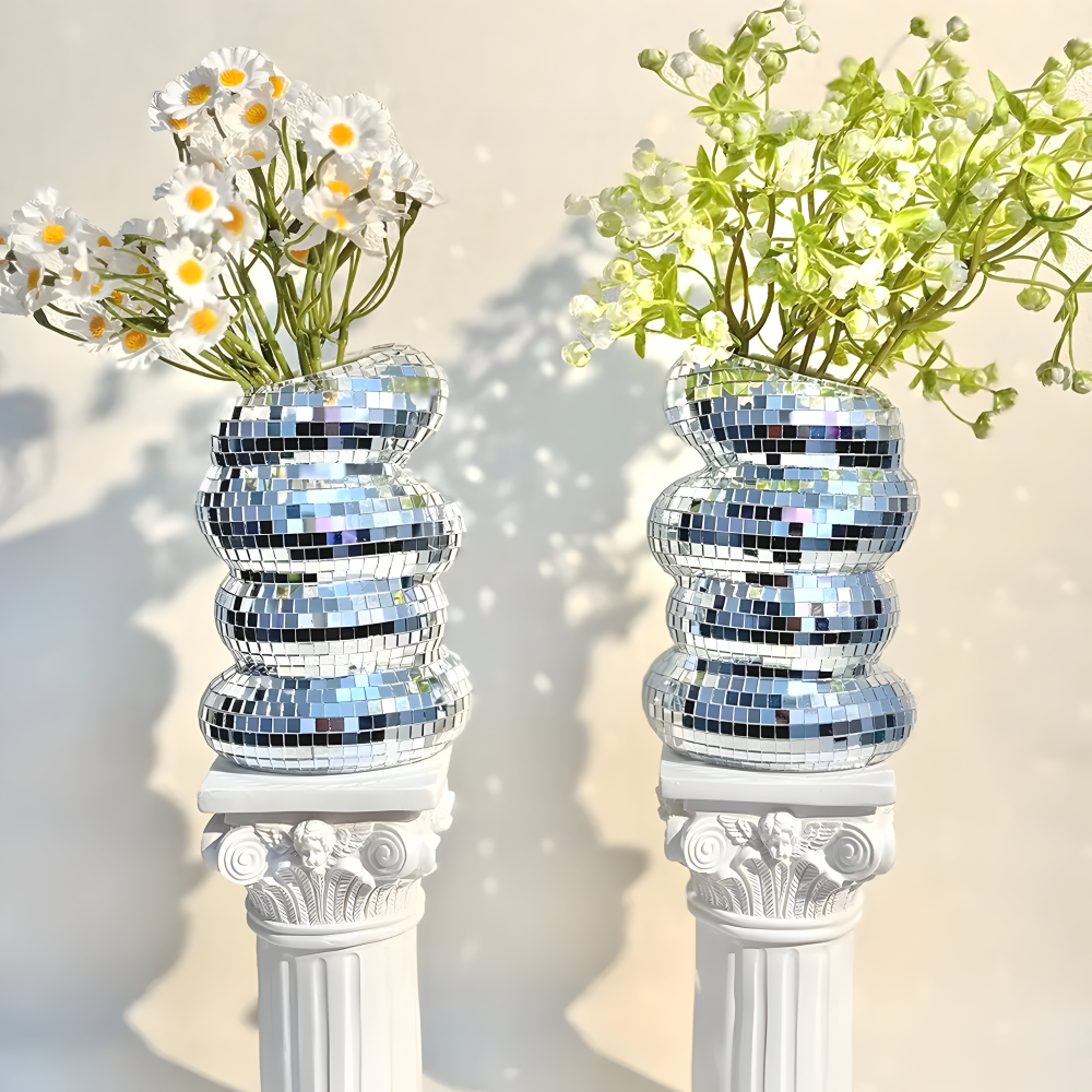 Disco Vase mit Spiegelmosaik Runde Glitzer Blumenvase