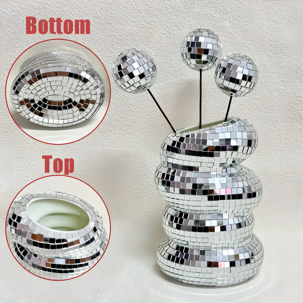 Disco Vase mit Spiegelmosaik Runde Glitzer Blumenvase