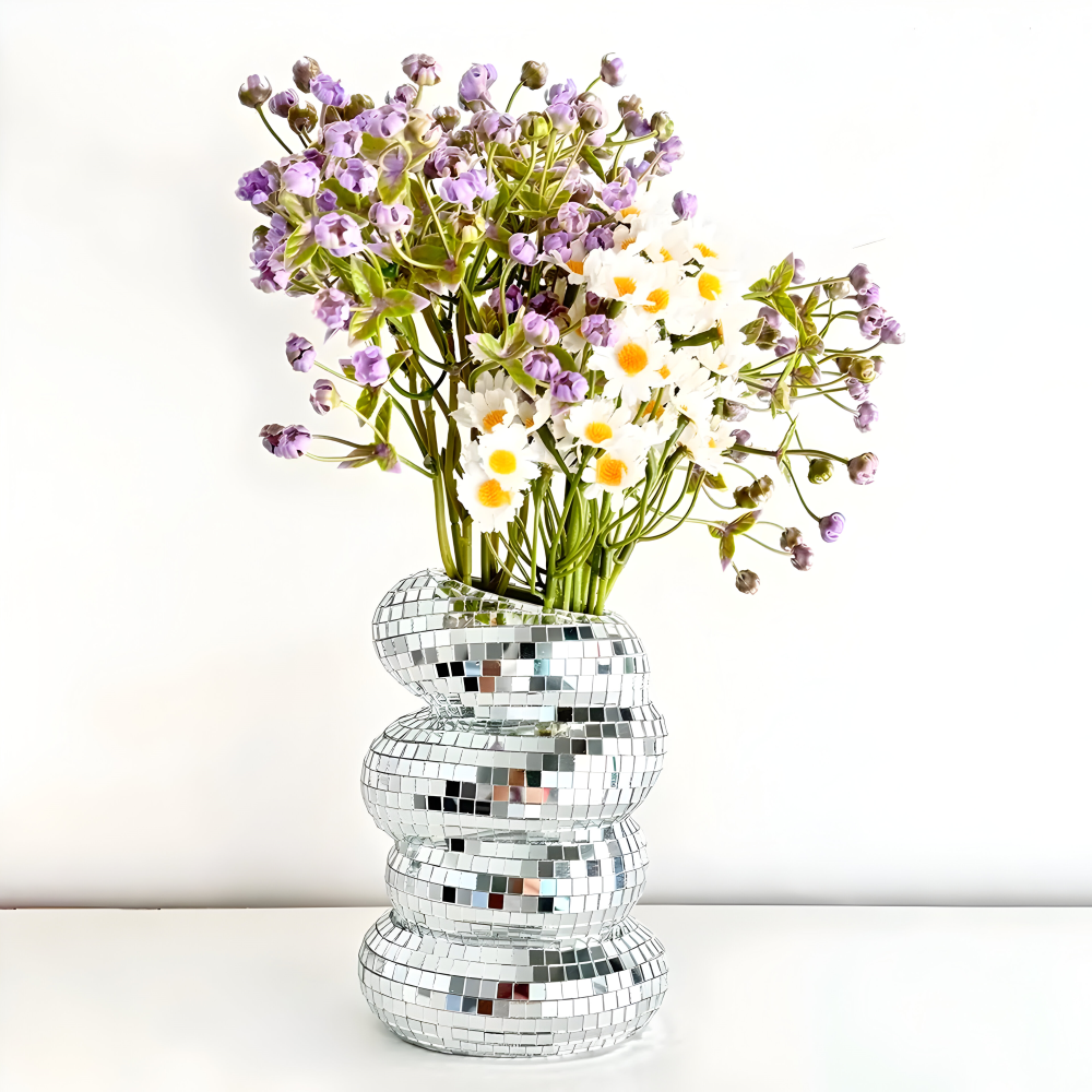 Disco Vase mit Spiegelmosaik Runde Glitzer Blumenvase