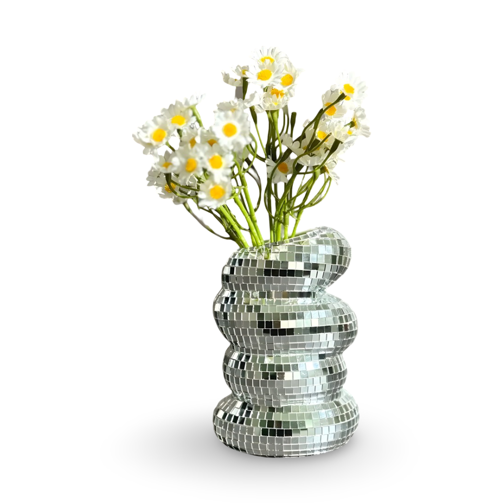Disco Vase mit Spiegelmosaik Runde Glitzer Blumenvase