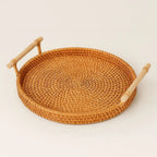 Handgefertigtes Rattan Tablett mit Holzgriffen Rundes Serviertablett