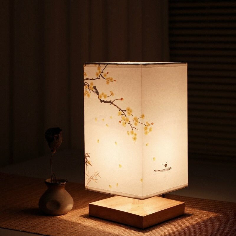 Japanische Tischlampe aus Holz und Bambus Minimalistische Nachttischlamp