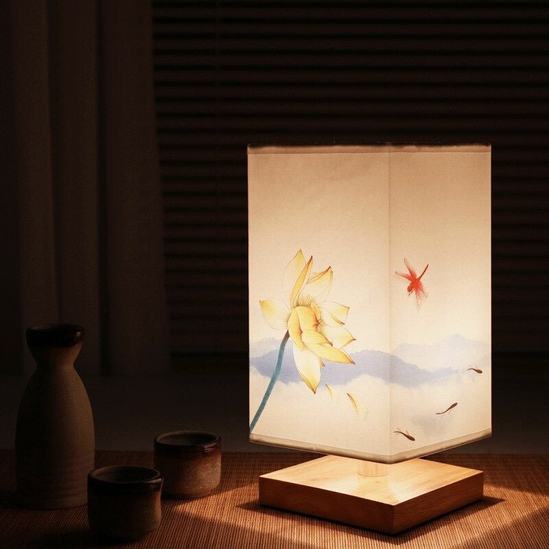 Japanische Tischlampe aus Holz und Bambus Minimalistische Nachttischlamp